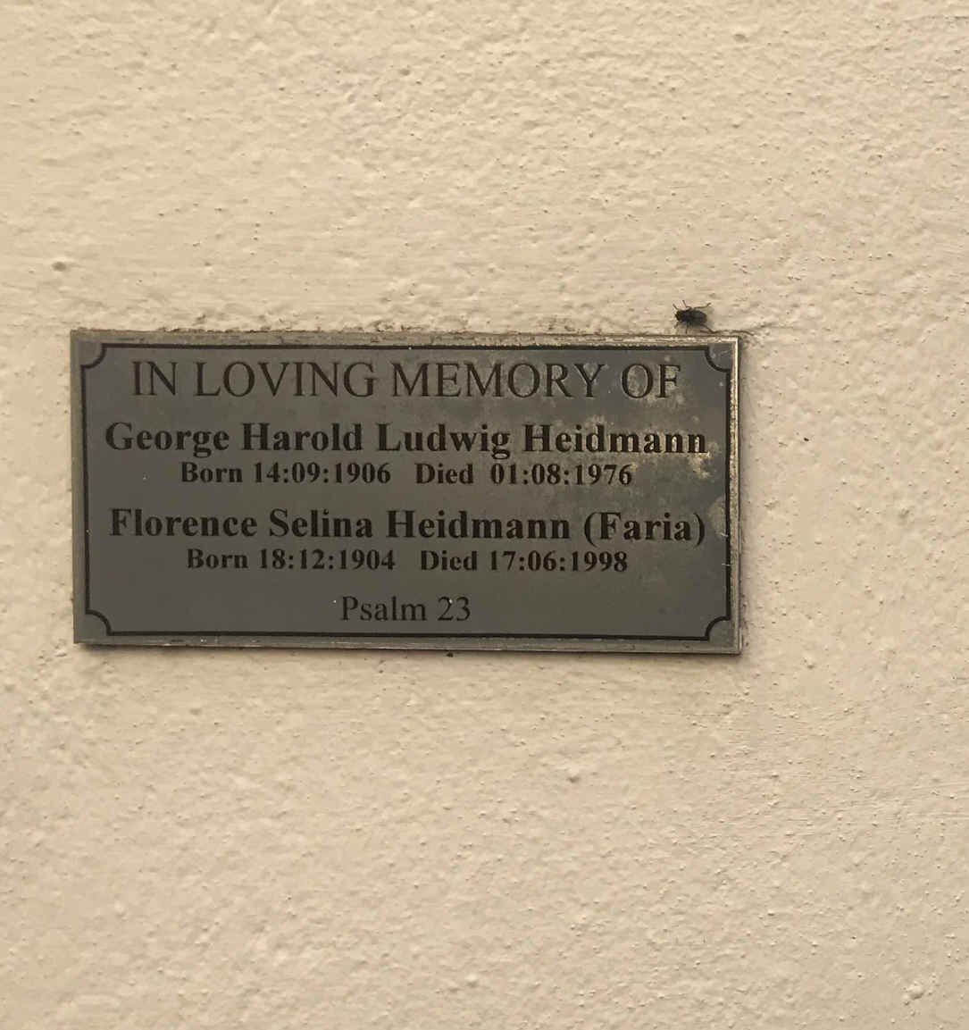 HEIDMANN George Harold Ludwig 1906-1976 & Florence Selina FARIA 1904-1998