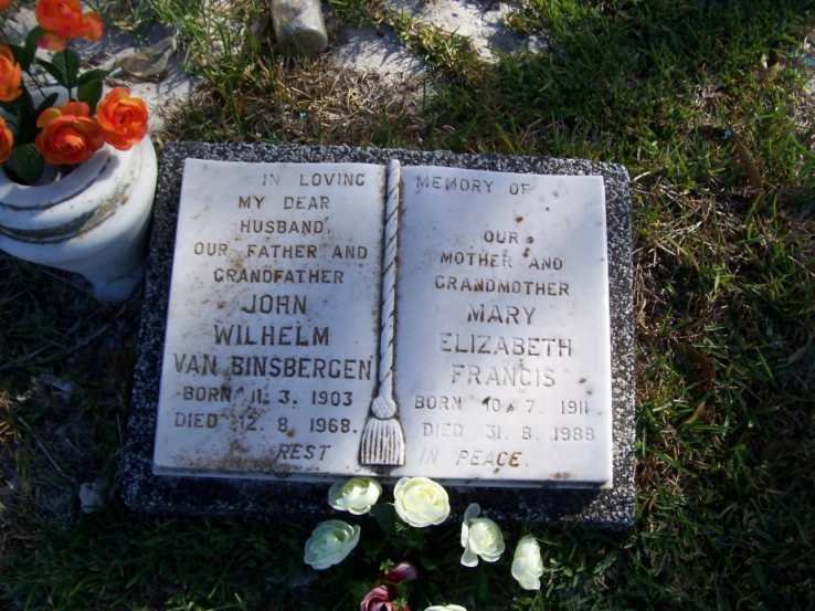 BINSBERGEN John Wilhelm, van 1903-1968 &amp; Mary Elizabeth Francis 1911-198?