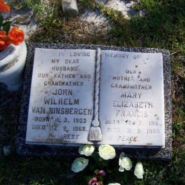 BINSBERGEN John Wilhelm, van 1903-1968 &amp; Mary Elizabeth Francis 1911-198?