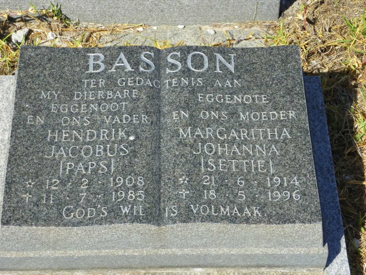 BASSON Hendrik Jacobus 1908-1985 &amp; Margaritha Johanna 1914-1996