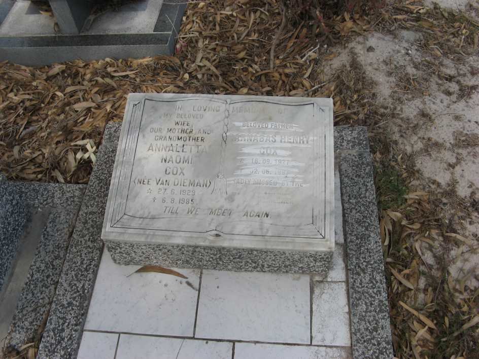 COX Manabas Henry 1927-1987 &amp; Annaletta Naomi VAN DIEMAN 1929-1985