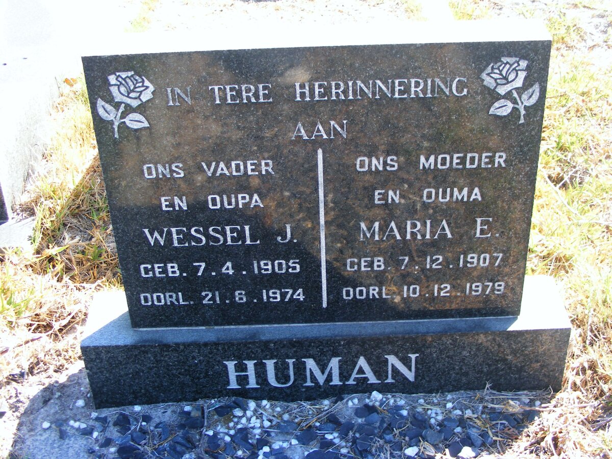 HUMAN Wessel J. 1905-1974 &amp; Maria E. 1907-1979