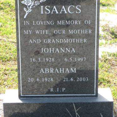 ISAACS Abraham 1928-2003 &amp; Johanna 1928-1997