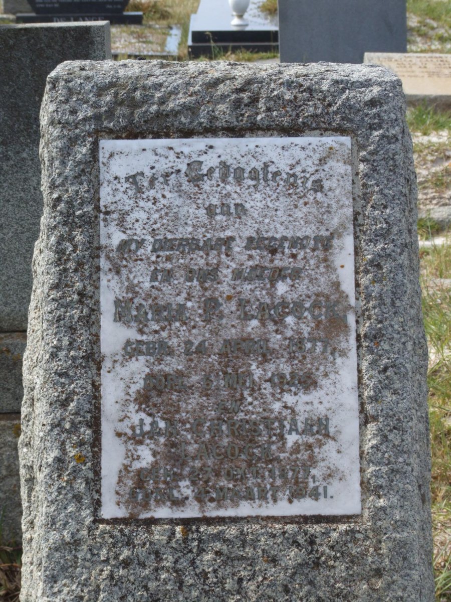 LACOCK Jan Christiaan 1877-1941 &amp; Maria P. 1877-1925