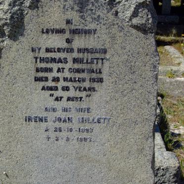 MILLETT Thomas -1930 &amp; Irene Joan 1893-1983