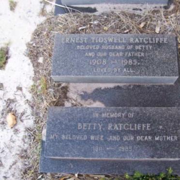 RATCLIFFE  Ernest Tidswell 1908-1985 &amp; Betty 1911-1985
