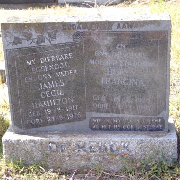 REUCK James Cecil Hamilton, de 1917-1976 &amp; Betty Francina 1920-1997