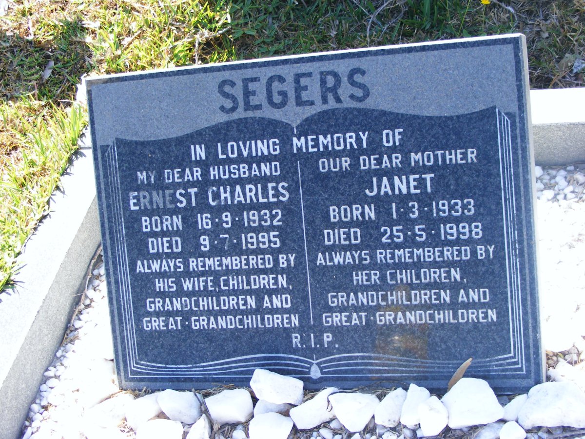 SEGERS Ernest Charles 1932-1995 &amp; Janet 1933-1998