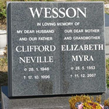 WESSON Clifford Neville 1946-1996 &amp; Elizabeth Myra 1953-2007