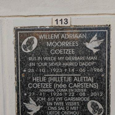 COETZEE Willem Adriaan Moorrees 1923-1988 &amp; Hilletje Aletta CARSTENS 1926-2012