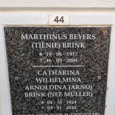 BRINK Marthinus Beyers 1917-2005 &amp; Catharina Wilhelmina Arnoldina MULLER 1924-2022