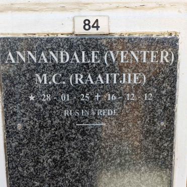 ANNANDALE M.C. nee VENTER 1925-2012