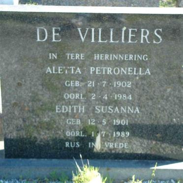 VILLIERS Aletta Petronella, de 1902-1984 :: DE VILLIERS Edith Susanna 1901-1989