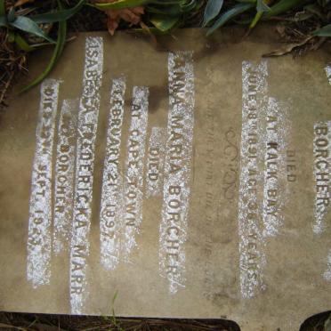 BORCHER Wilhelmina Judith -1891 ::  BORCHER Anna Maria -1897 :: MARR Isabela Fredericka nee BORCHER -1923