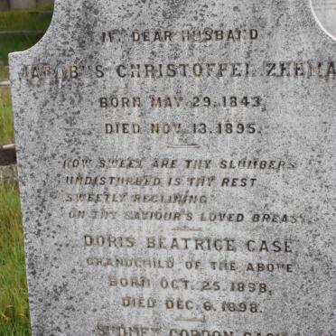 ZEEMAN Jacobus Christoffel 1843-1895 :: CASE Doris Beatrice 1898-1898