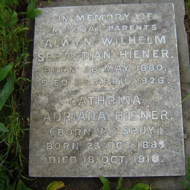 HIENER Alwyn Wilhelm Sebastian 1880-1926 &amp; Cathrina Adriana V.D. SPUY 1885-1918