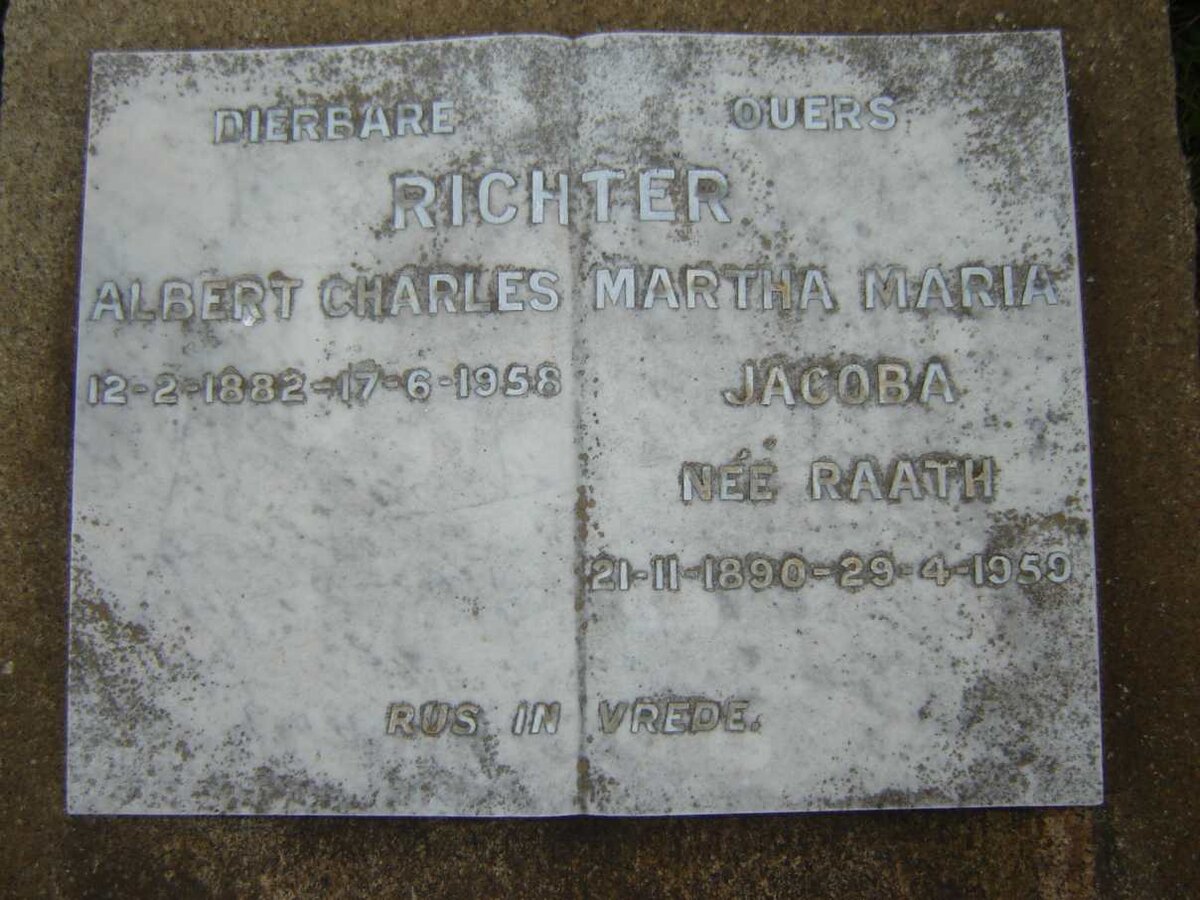 RICHTER Albert Charles 1882-1958 &amp; Martha Maria Jacoba RAATH 1890-195?