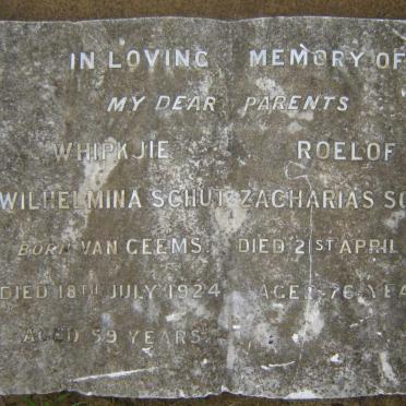 SCHUT Roelof Zacharias -1940 &amp; Whipkjie Wilhelmina VAN GEEMS -1924