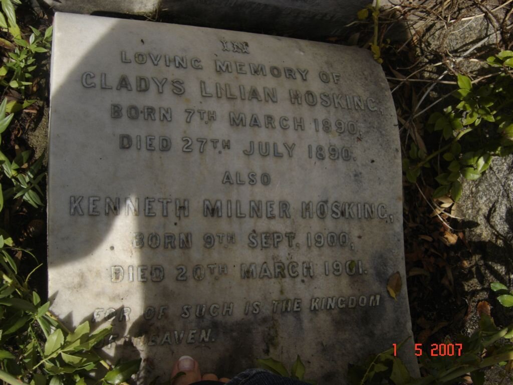 HOSKING Kenneth Milner 1900-1901 :: HOSKING Gladys Lillian  1890-1890