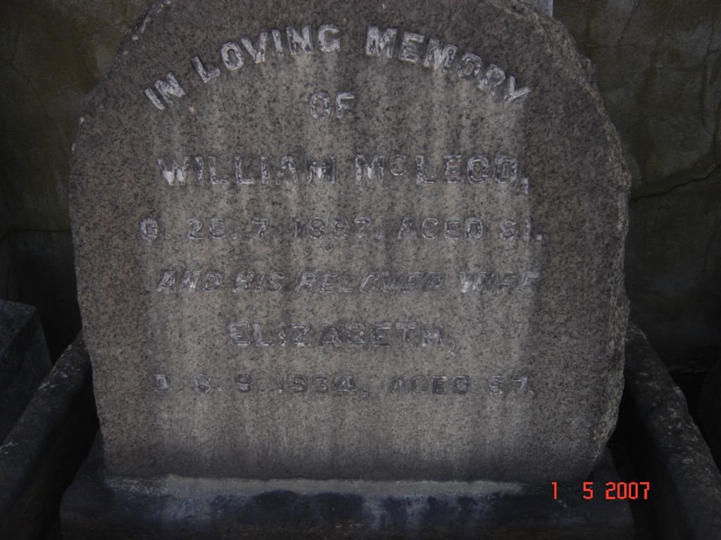 McLEOD William -1897 &amp; Elizabeth -1934