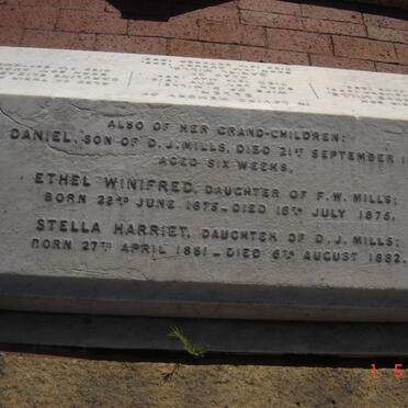 MILLS Daniel -1874, MILLS Ethel Winifred 1875-1875, MILLS Stella Harriet 1881-1882