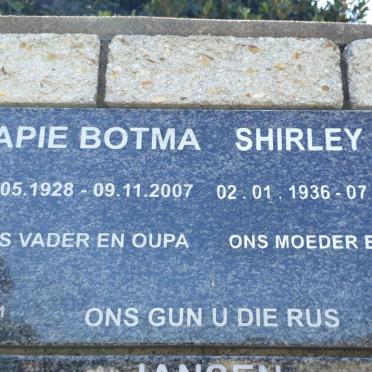 BOTMA Japie 1928-2007 &amp; Shirley ROE 1936-2018