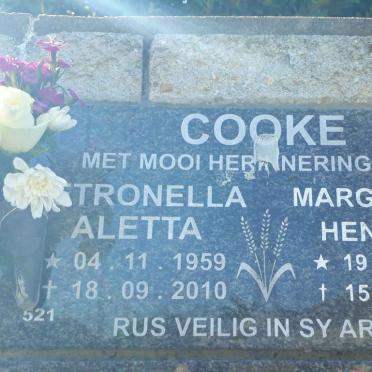 COOKE Margaretha Hendrika 1928-2017 :: COOKE ?etronella Aletta 1959-2010
