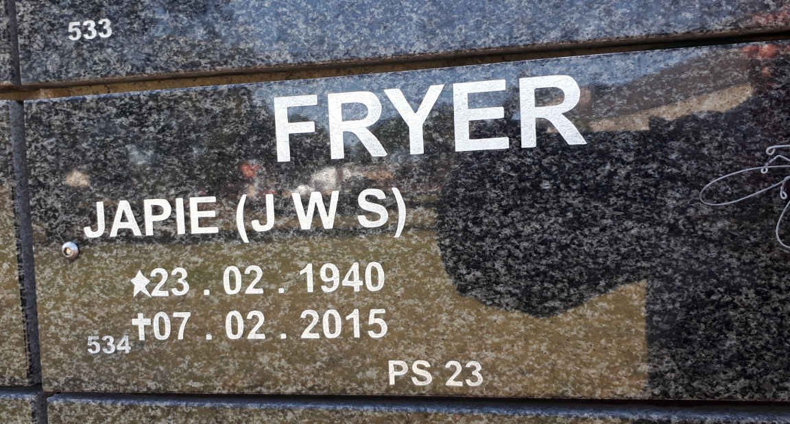 FRYER J.W.S. 1940-2015
