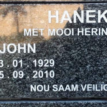 HANEKOM John 1929-2010 &amp; Hester 1933-2019