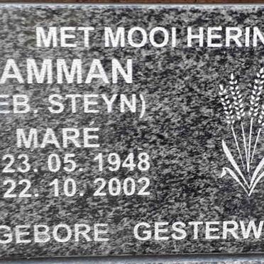 HAMMAN Mare nee STEYN 1948-2002 :: VAN WYK Babie nee STEYN 1928-2020