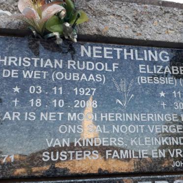 NEETHLING Christian Rudolf De Wet 1927-2008 &amp; Elizabeth Maria GERBER 1929-1994