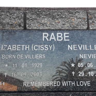 RABE Neville S. 1933-2007 &amp; Elizabeth DE VILLIERS 1929-2003