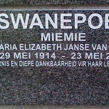 SWANEPOEL Maria Elizabeth nee JANSE VAN RENSBURG 1914-2012