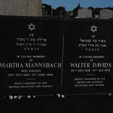 DAVIDS Walter 1898-1972 :: MANNSBACH Martha nee DAVIDS 1893-1998