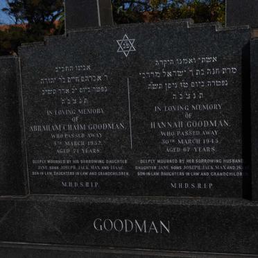 GOODMAN Abraham Chaim -1952 &amp; Hannah -1945