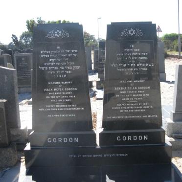 GORDON Isack Meyer -1958 &amp; Bertha Bella -1970