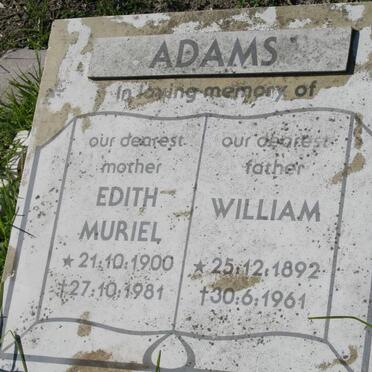 ADAMS William 1892-1961 &amp; Edith Muriel 1900-1981