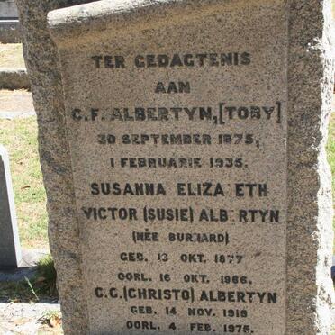 ALBERTYN C.F. 1875-1935 &amp; Susanna Elizabeth Victor BURNARD 1877-1966 :: ALBERTYN C.C. 1918-1975