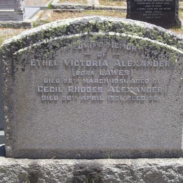 ALEXANDER Cecil Rhodes -1951 &amp; Ethel Victoria LAWES -1951