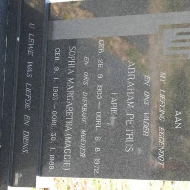 BREYTENBACH Abraham Petrus 1905-1972 &amp; Sophia Margaretha 1903-1989