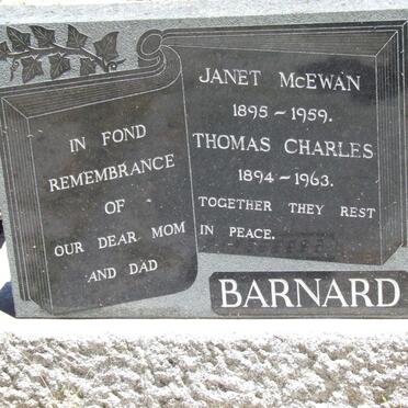 BARNARD Thomas Charles 1894-1963 &amp; Janet McEwan 1895-1959