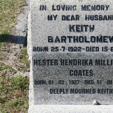 BARTHOLOMEW Keith 1922-1986 &amp; Hester Hendrika Millicent COATES 1927-2002