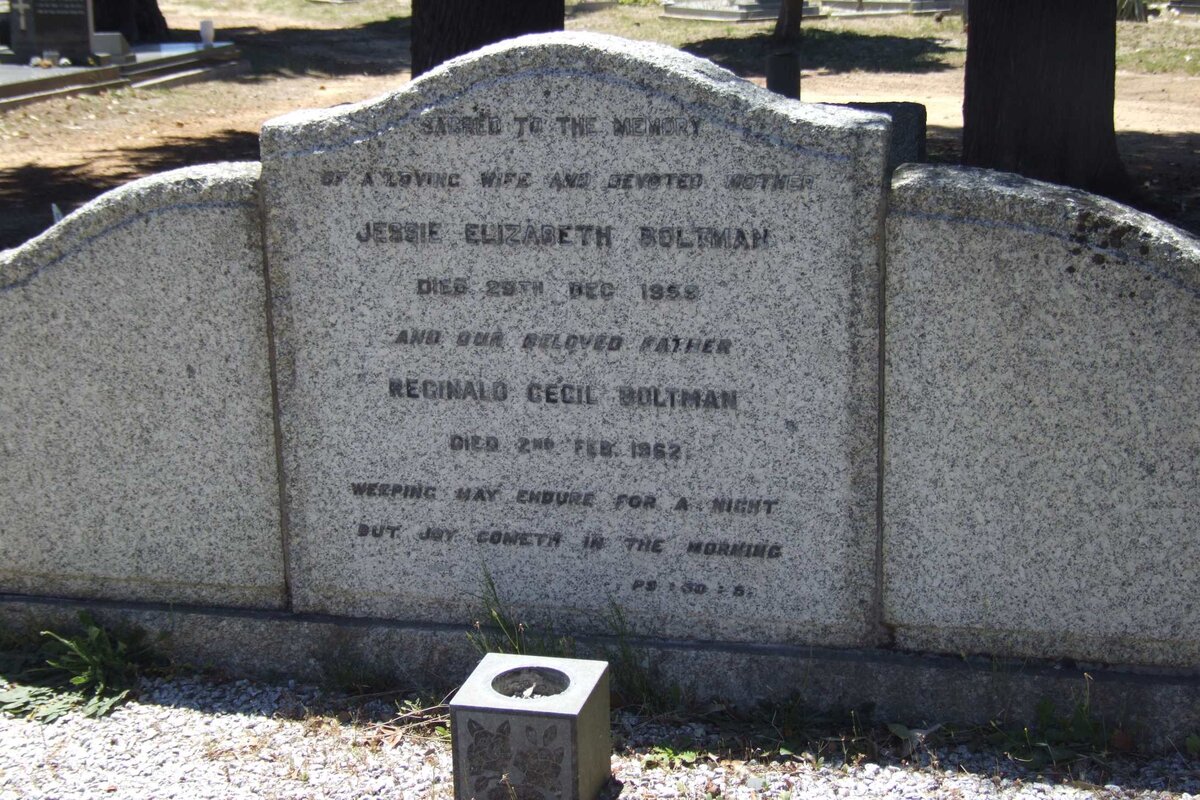 BOLTMAN Reginald Cecil -1962 &amp; Jessie Elizabeth -1959