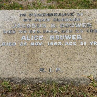BOUWER Jacobus B. -1946 &amp; Alice -1963