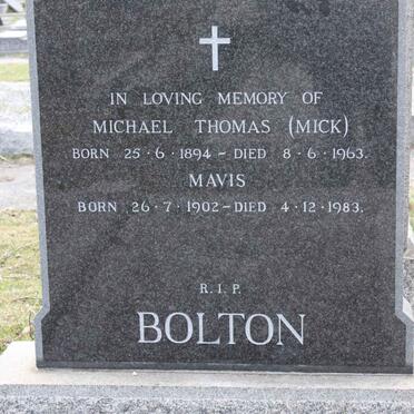 BOLTON Michael Thomas 1894-1963 &amp; Mavis 1902-1983