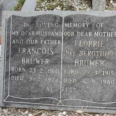 BRUWER Francois 1910-1974 &amp; Florrie BERGTHIEL 1915-1980