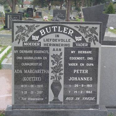 BUTLER Peter Johannes 1913-1982 &amp; Ada Margaretha KOETZEE 1916-2007