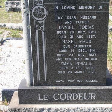 CORDEUR Daniel Tobias, le 1884-1967 &amp; Emma Rosalie 1892-1976 :: LE CORDEUR Hazel Maud 1914-1927