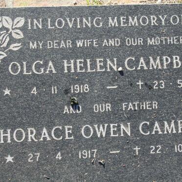 CAMPBELL Horace Owen 1917-1982 &amp; Olga Helen 1918-1982