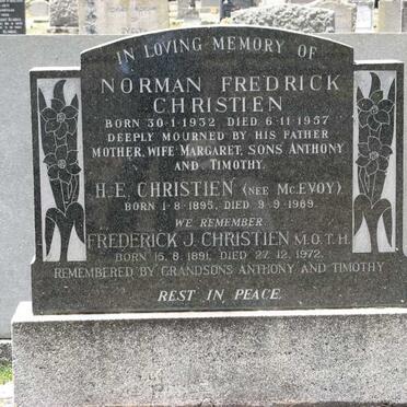 CHRISTIEN Frederick J. 1891-1972 &amp; H.E.nee MCEVOY 1895-1989 :: CHRISTIEN Norman Fredrick 1932-1957